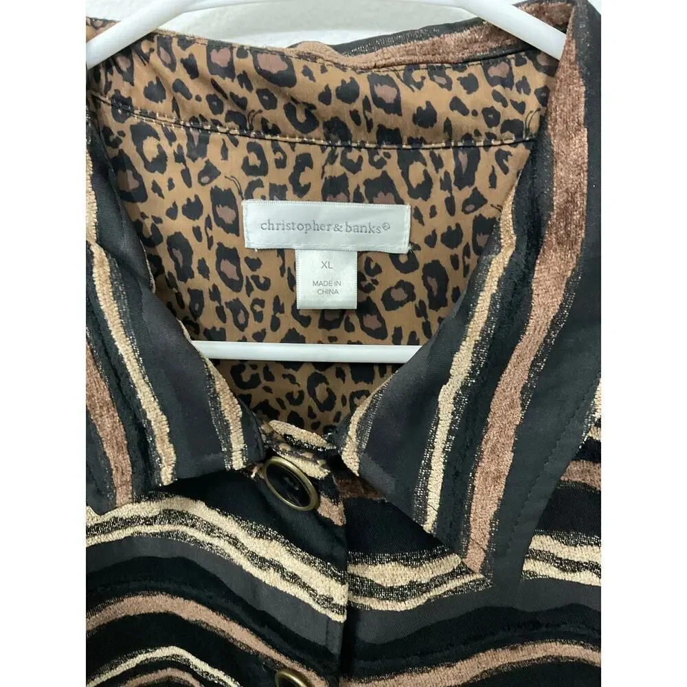Christopher & Banks Striped Blazer Jacket Brown Black Sz X-Large Tribal Textured